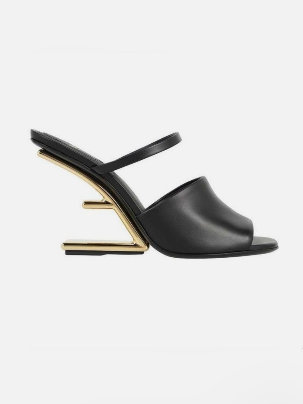Fendi Black Leather Mule with Sculptural Gold Heel